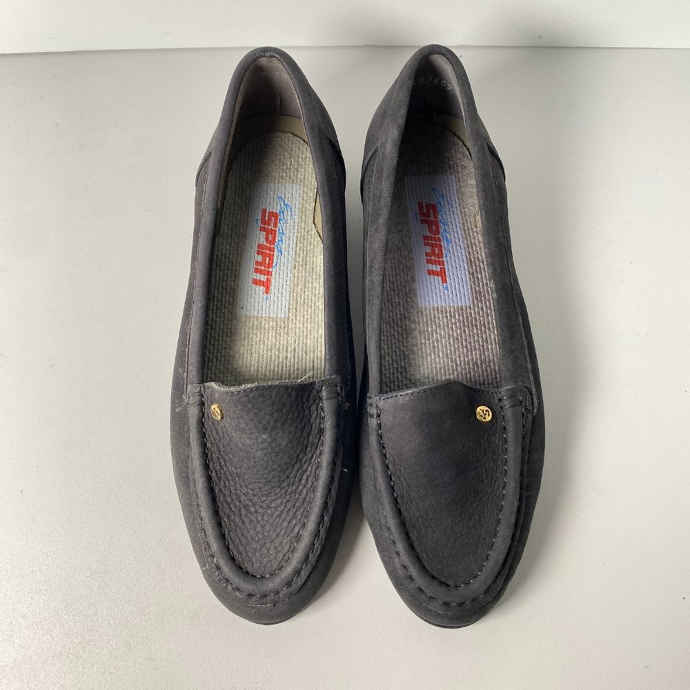 Easy Spirit Leather Moccasin Loafers Flat Slip On Shoes Womens 5 Dark Gray Black